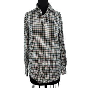 PAUL STUART Green Flannel Shirt Cotton Plaid Curved Hem Button-Up Size Small S